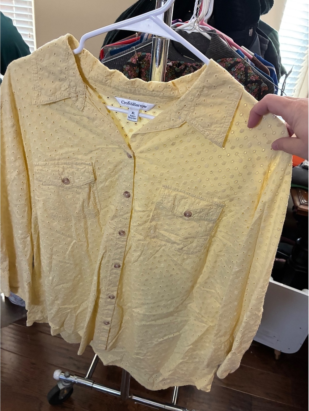 Croft & Barrow yellow textured button-front blouse